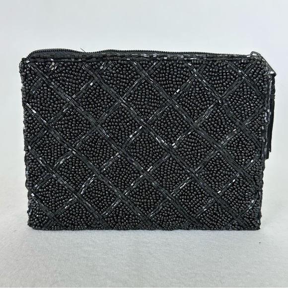 Beaded Fancy Sparkly Tiny Black Prom Evening Formal Clutch Zipper Pouch Bag - Picture 2 of 5